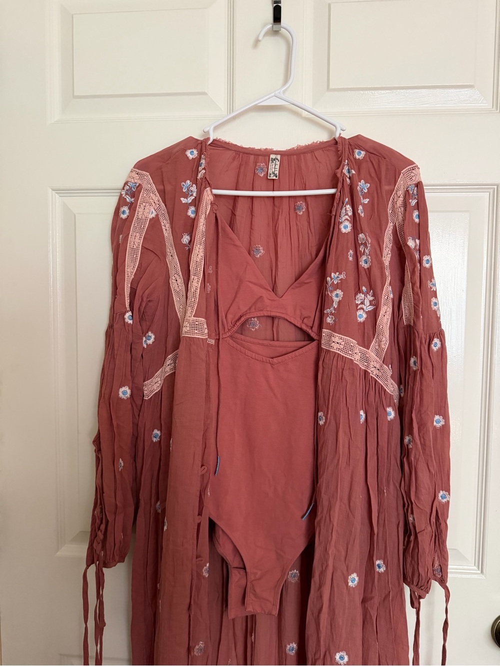 Free People Bohemian Embroidered Long Sleeve Maxi Dress - Dusty Rose - Picture 8 of 12